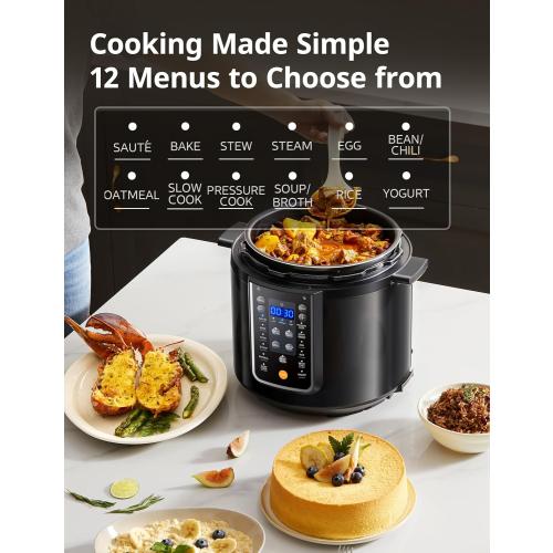 COMFEE’ 12-in-1 Electric Pressure Cooker, Instant Multi, Non-Stick Pot, Yogurt Maker, Rice Cooker, Slow, Sauté Steamer, Pressure Cooker 6 Quart Black