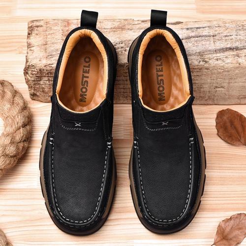 Size 12 Mens Slip On Casual Loafers Classic Outdoor Leather Walking Hiking Shoes Comfortable for Work Office Dress Outdoor High Top