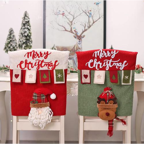 2023 Christmas Chair Back Cover 3D Santa Claus Snowman Elk Reindeer Xmas Dinner Chairs Cover Home Dinner Table Chair Backrest Covers Slipcovers for New Year Holiday Party Supplies (A-c, 1pcs)