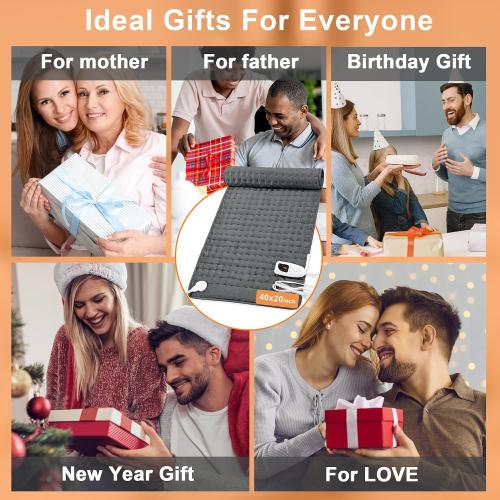 Deepsoon Heating Pad,Electric Heating Pads for Back,Gifts for Men Women | Dark Gray,40x20 Inch,Heating Pad for Abdomen Shoulder Knee,Dry/Moist Heat&Auto Shut Off,Heat Pads for Christmas Birthday Day