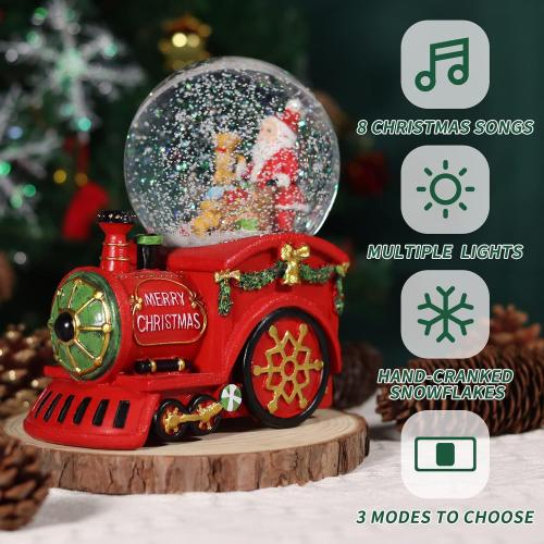 Christmas Snow Globe,Musical Water Globe with 8 Music & Colourful Lights,100mm Holiday Glitter Globe,Christmas Home Decoration,Xmas Gifts for Kids(Train)
