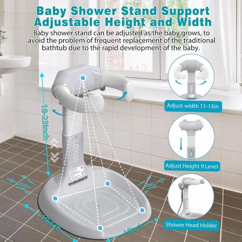 Baby Shower Stand, Adjustable & Foldable Baby Bath Stand with Anti-Slip Base,Anti-Pinch Silicone,Baby Shower Standing Support (6-36 Months),Portable Toddler Shower Stand| Soporte para Bañera de Bebé