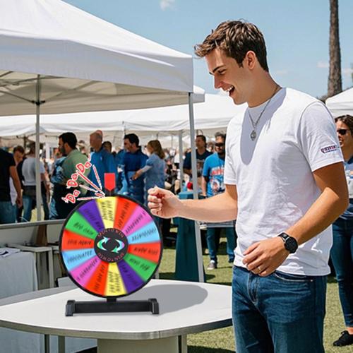 WinSpin 12 Color Prize Wheel Tabletop 14 Slots Heavy Duty Editable Spinning Wheel for Fortune Spinning Game Carnival & Tradeshow, Classic Series