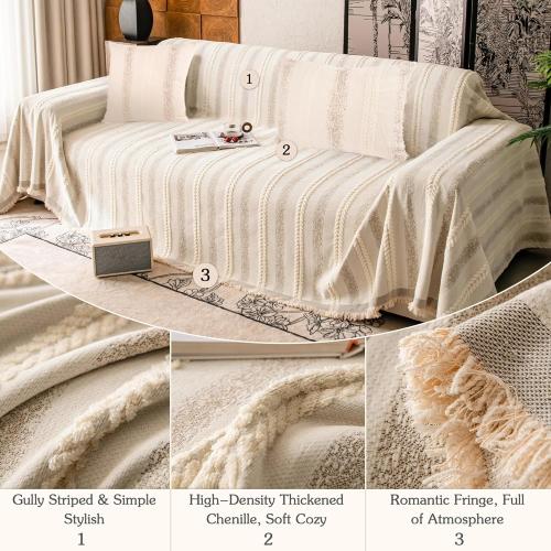 Beige,71''x102'' Couch Cover for Dogs Washable Sofa Cover, Sectional Couch Covers, Sofa Covers for 2 Cushion Couch, Non Slip Stripe Sofa Slipcovers Furniture Protector, Couch Protector from Cat Claws, Beige,71''x102'