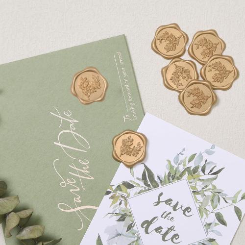 UNIQOOO Wax Seal Stickers - Eucalyptus Wedding Invitation Envelope Seal Stickers, 100 Pcs Self- Adhesive Prosecco Metallic Lignt Gold Stickers, Perfect for Invitation, Christmas, Gift Wrapping