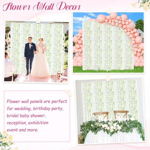 Flower Wall Backdrop 12Pcs 15x15 Inches 3D White Artificial Flower Backdrop Panels Silk Rose Flowers Wall Backdrops Floral Panels for Backdrops Wedding Party Photoshoot Background Decoration