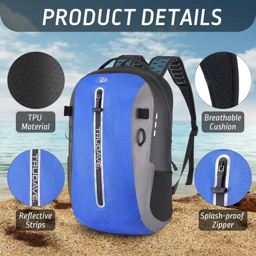 Trudave Waterproof Backpack, Waterproof Submersible Backpack, Floating TPU Coated Dry Bag with Airtight Zipper for Kayak, Fishing, Boating, Hiking (30L)