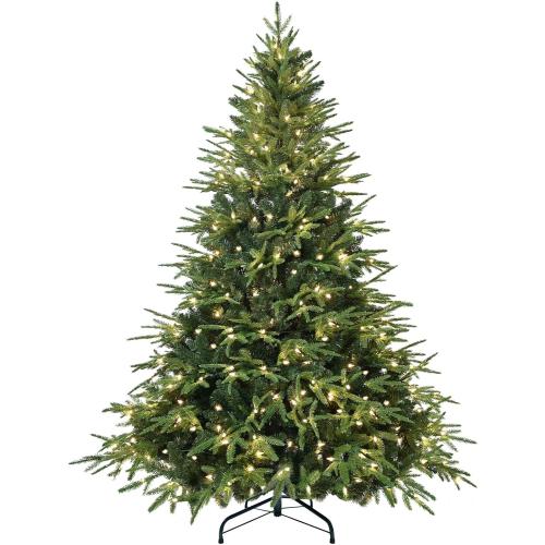 Prelit Artificial Full Christmas Tree 4FT with 907 PE PVC Tips, Premium Pre-Lit Holiday Xmas Tree with 150 UL Incandescent Lights, Metal Hinges & Foldable Base for Home Office Party, Green