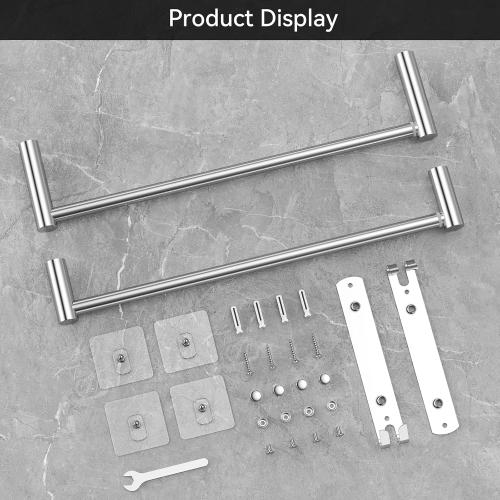 Adjustable Towel Bar for Bathroom Wall Mount17-30.7inch Adhesive Shower Towel Rack Stainless Steel Bath Towel Holders for Toilet Kitchen Double Towel Hanger (2 Layer) maybe missing pieces