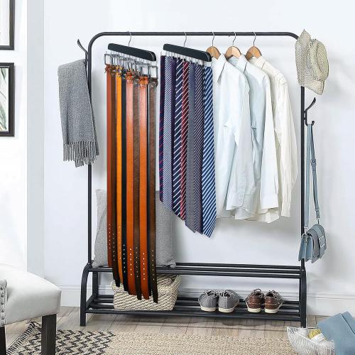 Belt Hanger for Closet, Sturdy Wood Belt Rack Closet Accessories with 14 Hooks Belt Organizer for Closet Organizers and Storage Max 42 Belts-Black 2 Pack