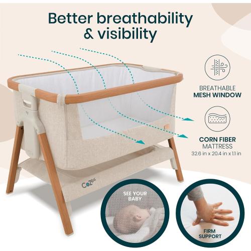 Tutti Bambini CoZee® 2-in-1 Baby Bassinet & Bedside Sleeper - Fast-Folding Bedside Bassinet, Baby Crib with 6 Mattress Heights & Breathable Mesh Window, Mattress Included, 0-6 Months (Walnut & Ecru)‼️light use‼️