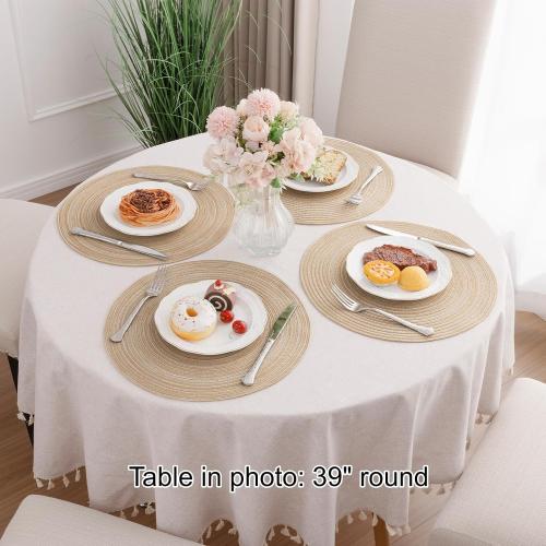 SHACOS Round Braided Placemats Set of 4 Washable Place Mats for Dining Tables 15 inch Non Slip Kitchen Table Mats (Beige, 4)