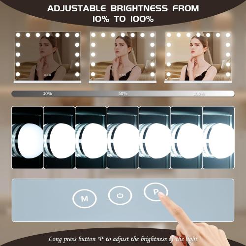 Size 24x18 Color White Vanity Mirror with Lights Lighted Makeup Mirror with 15 Dimmable LED Bulbs,3 Color Lighting Modes,USB Charging Port Touch Control,Sturdy Metal Frame Design 24x18 Inch,White