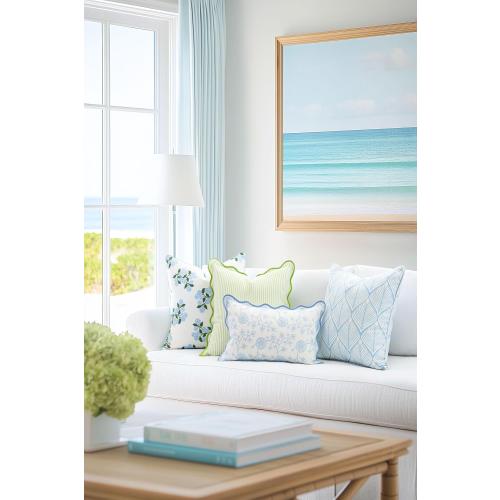 Hofdeco Premium Coastal Patio Indoor Outdoor Scalloped Lumbar Pillow Cover Only, 12x20 Water Repellent for Backyard, Couch, Baby Blue Print Dahlia Floral