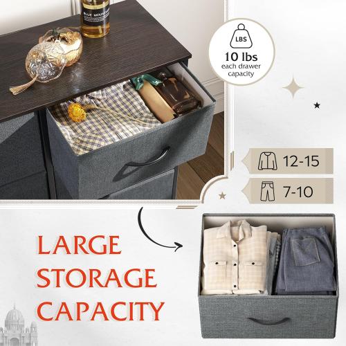 WLIVE Dresser for Bedroom with 6 Drawers, Closet Dresser with Fabric Bins, Chest of Drawers for Closet, Living Room, Hallway, Dark Grey