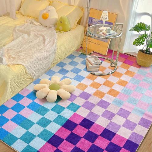 Size 8x10 Color Multicolored Checkerboard Washable Rug 8x10 Ultra Thin Retro Aesthetic Funky Area Rugs Carpet for Living Dining Room Bedroom Kitchen Office Dorm, Colorful Checkered Modern Geometric Carpet