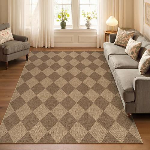 Size Large Color Brown Lahome Checkered Easy Jute Indoor Outdoor Rug,  Area Rugs for Living Room Nature Large Dining Room Carpet, Washable Non Slip Indoor Outdoor Carpet for Home Office Bedroom Backyard Patio