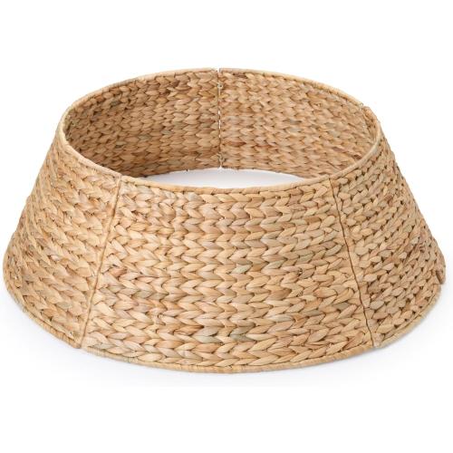 YANGQIHOME 28in Christmas Tree Collar, Rattan Tree Skirt, Woven Water Hyacinth Tree Base Cover for Home Decoration with Cord Cut-Out
