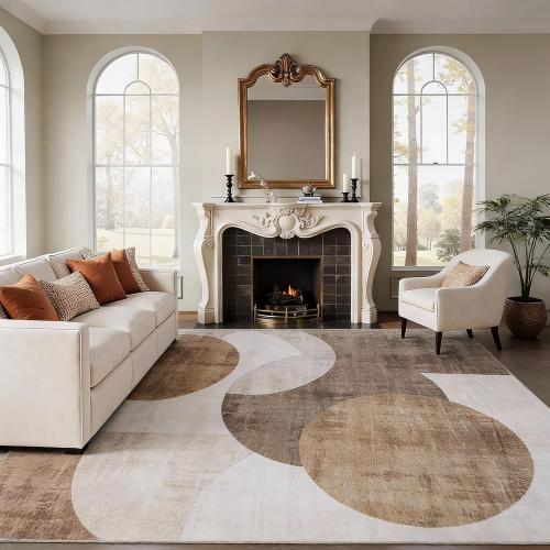 Washable Area Rug 8x10, Large Soft Rugs for Living Room Brown Carpet 8x10 Area Rugs for Bedroom Dining Room Non-Slip Stain Resistant Under Table Rug