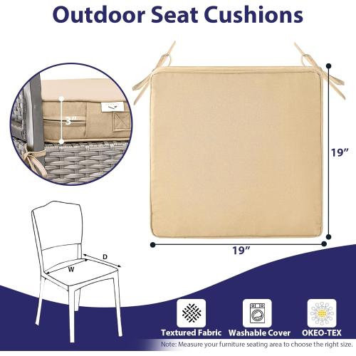 Outdoor Chair Cushions Set of 4, Waterproof Outdoor Seat Cushions for Patio Furniture, Patio Chair Cushion with Handle and Ties, Square Out Door Chair Pads,19 x 19 x 3, Beige