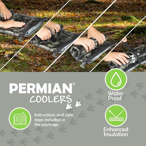 PERMIAN Portable Cooler Bag Roll Top, Green Camouflage, Insulated Improved Liner, 15L Foldable Waterproof Dry Bag for Boating
