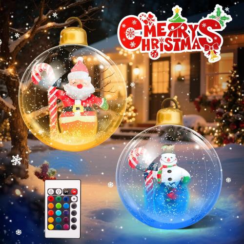 Inflatable Christmas Snowman Ball, 24 Inch Large Inflatable Outdoor Decorations Balls, Christmas Xmas Blow Up Ball for Yard (2-red&Green)