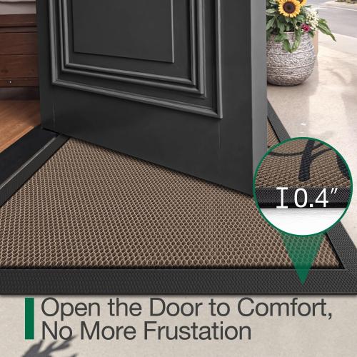 LUMI Outside Welcome Door Mat 32x47, Non-Slip Durable Rubber Easy Clean | Hello Print, Stain Resistant, Low-Profile Dirt Trapper Entrance Doormats, For Back Door Entryway Porch Garage