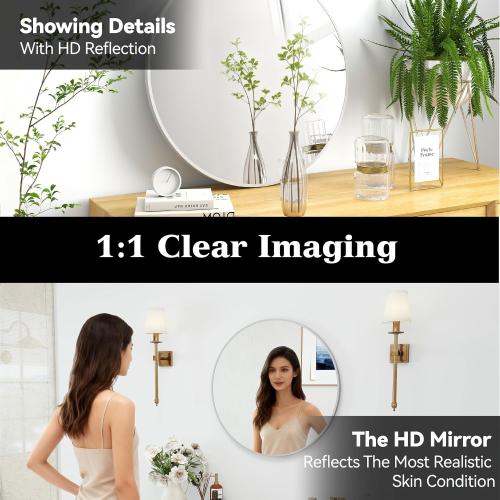 SCWF-GZ 24 Round Mirror Circle Wall Mounted Hanging or Against Wall Aluminum Alloy Metal Frame Dressing Make-up Mirrors for Entryway Bedroom Bathroom Living Room 24 inch Silver