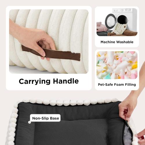 Bedsure Cute Cat Couch for Pets - Fluffy Cat beds with Premium Soft Corduroy Fleece, Fuzzy Cats beds for Indoor Cats with Removable Washable Cover, Supportive Pet Sofa, Cream