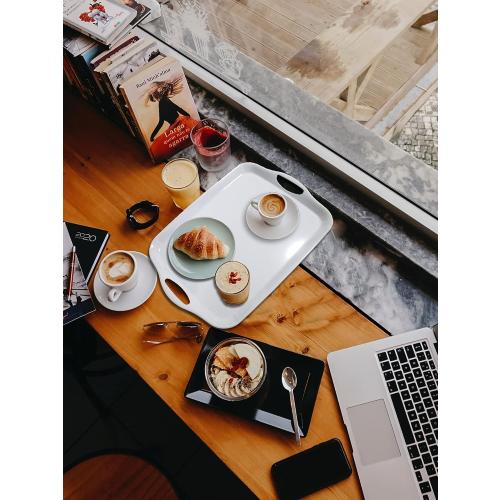 KAQAHIDO Large Melamine Serving Trays for Eating, 17.5’’ x 12’’ Serve Platter for Appetizer, Charcuterie, Food, Snack, Cupcakes, Dessert, BPA-Free, Dishwasher Safe Tray, Set of 2, White