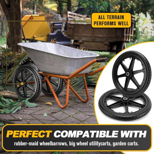 20 Flat Free Wheels Compatible with rubbermaid Wheelbarrow Tires (5/8 inch bearing)