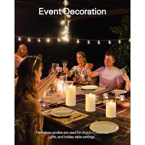 LOGUIDE Flickering Flameless Candles with Remote Timer, Realistic 3D Moving Flame with Real Wax Pillar LED Candles,Lasting 500 Hours Battery Operated Candles for Wedding Decoration, Christmas,3 Pack