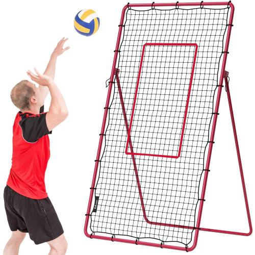 Adjustable Volleyball Rebounder Net, Volleyball Training Equipment Bounce Back Net with5 Rebound Angles Neon Target and Bungee Cords for Pitching, Throwing and Catching