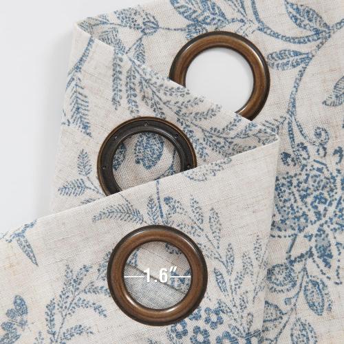 Lazzzy Linen Farmhouse Curtains for Living Room 84 Inch Length Floral Print Window Curtains Semi Sheer Drapes for Bedroom Country Light Filtering Curtain Grommet Top 2 Panels Blue on Beige