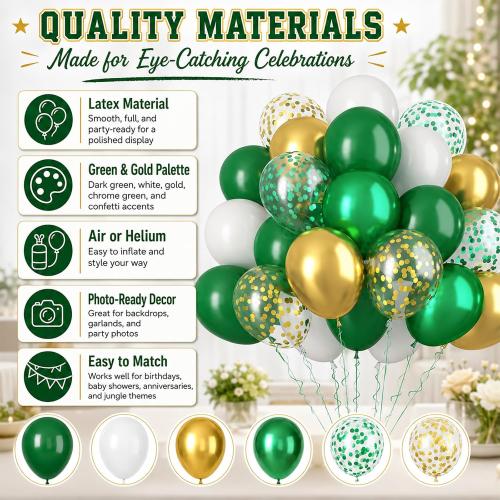 Green Gold Balloons 60PCS Metallic Gold Green for Safari Jungle Baby Shower