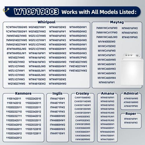 W10919003 W10775446 Washer Drain Pump Compatible with Whirlpool Maytag Kenmore Inglis Crosley Amana Admiral Roper, Replace 4461359 AP6038235 PS11770076 EAP11770076 B25-3A04