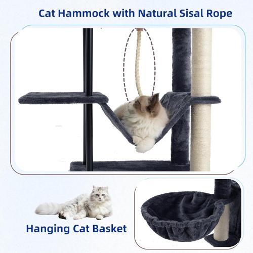 Gitelsnour Cat Tree, Cat Tower for Indoor Cats, 43.3 inch Cat Tree Tower with Sturdy Steel Tube, Hammock, Cat Condo for Small Cats and Kittens, Scratching Post, Smoky Gray GCT004SG