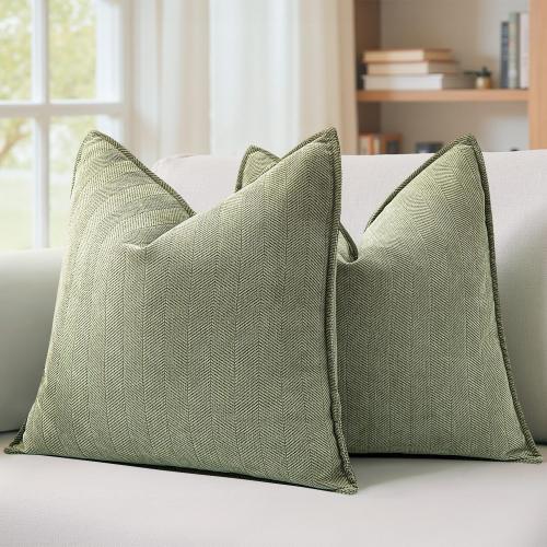 MIULEE Pack of 2 Sage Green Decorative Pillow Covers 16x16 Inch Soft Chenille Luxurious Couch Throw Pillows Farmhouse Cushion Covers with Elegant Design for Sofa Bedroom Living Room Spring Home Decor