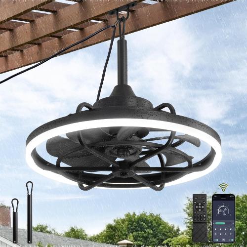 Fanbulous Outdoor Ceiling Fans with Light for Patios, 20 Weatherproof Plug in Ceiling Fan, Gazebo Fan Remote&APP Control, 3CCT Dimmable,Caged Ceiling Fan with Hanging Hook for Porch, Pergola,Canopy