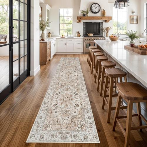 Washable Hallway Runner Rug 3x12: Non Slip Runner Rugs with Rubber Backing Soft Kitchen Rug Farmhouse Distressed Carpet Runner for Living Room Bedroom Bathroom (Beige, 3X12)