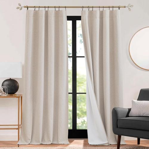 RYB HOME 3 in 1 Soundproof - Blackout - Insulation Linen Curtains, Noise Blocker Energy Saving Curtains for Bedroom Living Room Kids Nursery Studio Home Office, Taupe, W52 x L84 in, 2 Panels