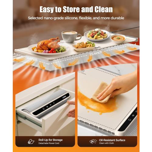 Extra Large Food Warming Mat with Heat-Resistant Pad, 36X15 Inch, 6 Temperature & 6 Timer Settings, Child Lock Safety, Fits More Dishes for Family Dinners and Parties