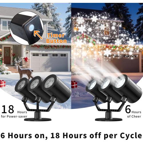 Snowflake Christmas Projector Lights Outdoor 2025 Upgraded Triple Head Snowflake Projector with Timer Waterproof LED Snowfall Projector for Holiday for Christmas Decoration