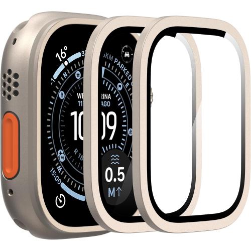 Suoman 2-Pack for Apple Watch Ultra 3/2/1 49mm Case, Waterproof Ultra-Thin Full Coverage Metal Tempered Glass Screen Protector Cover Case -Original