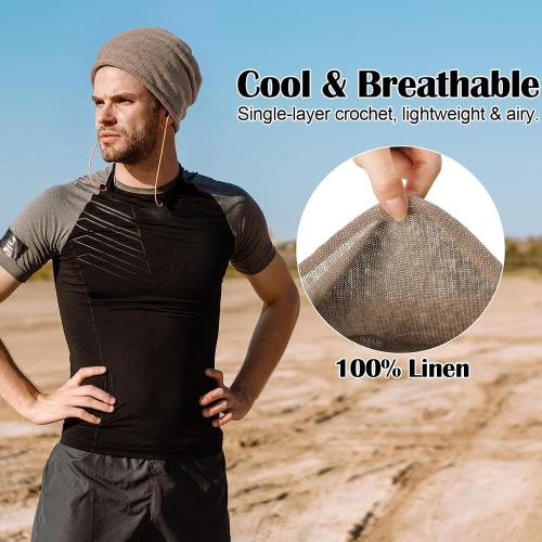 Cuffbow 100% Linen Beanie Summer Cooling Beanie for Men Women Slouchy Lightweight Hat Baggy Breathable Slouch Cap