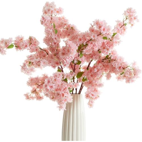 PARTY JOY 6PCS Cherry Blossom Branches, Artificial Fake Flowers Stems Silk Tall Flower Arrangement Cherry Blossom Decor for Home Wedding Centerpieces Decoration(Pink)