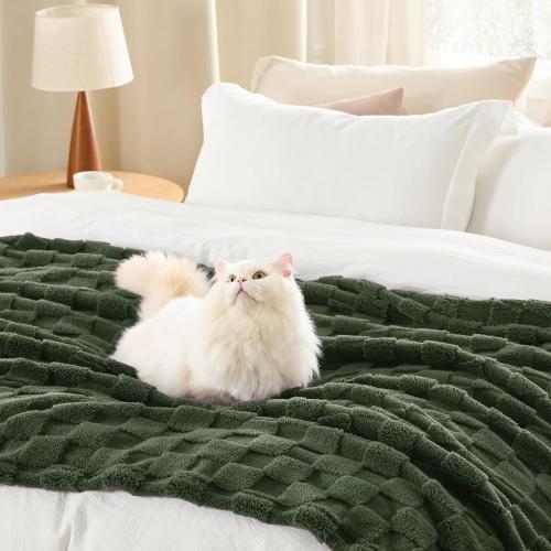 Bedsure GentleSoft Bronze Green Throw Blanket for Couch - Checkered Fleece Christmas Blankets Gifts for Women Men Girls, Cute Soft Cozy Throw for Bedroom Home Decor Gifts, 50x60 Inches