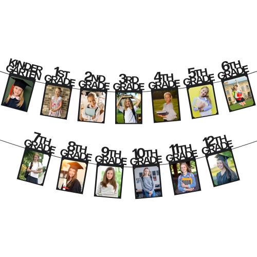 PartyHooman Graduation Photo Banner K-12, Kindergarten to 12th Grade for Middle/Junior, High/Senior Graduation Decorations 2026 | Class of 2026 Party Decorations |Pictures Party Supplies (Pre-strung)