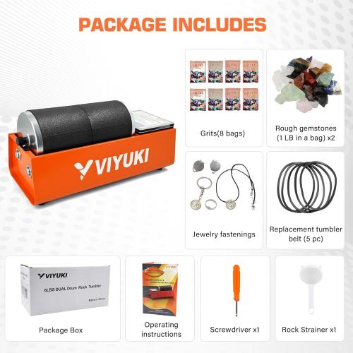 Professional Rock Tumbler Kit - Double Drum 6LB Lapidary Polisher for Adults (Double Barrel), Includes Rough Gemstones, 8 Polishing Grits, Jewelry, Learning Guide, Great Stem Science Kit