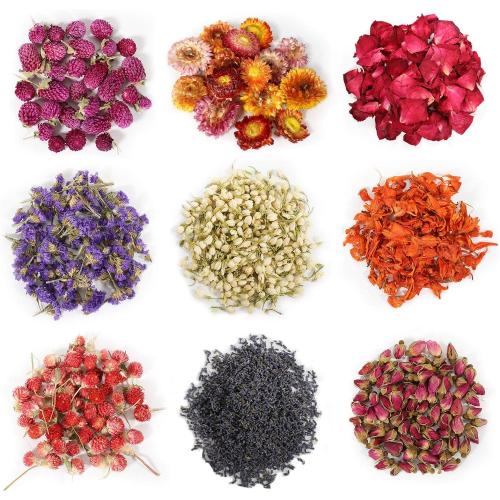 9 Bags Dried Flowers,100% Natural Dried Flowers Herbs Kit for Soap Making, DIY Candle Making,Bath - Include Rose Petals,Lavender,Don't Forget Me,Lilium,Jasmine,Rosebudsand More